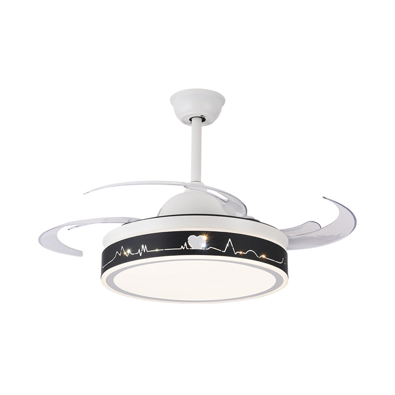 48" W Black LED Ceiling Fan Light Modernist Metal Drum 4 Blades Semi Flush Mount Lamp for Bedroom Clearhalo 'Ceiling Fans with Lights' 'Ceiling Fans' 'Modern Ceiling Fans' 'Modern' Lighting' 399604