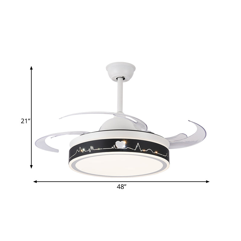 48" W Black LED Ceiling Fan Light Modernist Metal Drum 4 Blades Semi Flush Mount Lamp for Bedroom Clearhalo 'Ceiling Fans with Lights' 'Ceiling Fans' 'Modern Ceiling Fans' 'Modern' Lighting' 399605