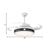 48" W Black LED Ceiling Fan Light Modernist Metal Drum 4 Blades Semi Flush Mount Lamp for Bedroom Clearhalo 'Ceiling Fans with Lights' 'Ceiling Fans' 'Modern Ceiling Fans' 'Modern' Lighting' 399605