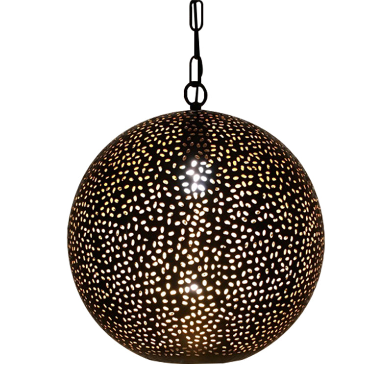 Black Ball Shade Pendant Art Deco Metallic 1-Bulb Restaurant Ceiling Light with Hollow Out Design Clearhalo 'Ceiling Lights' 'Pendant Lights' 'Pendants' Lighting' 399627