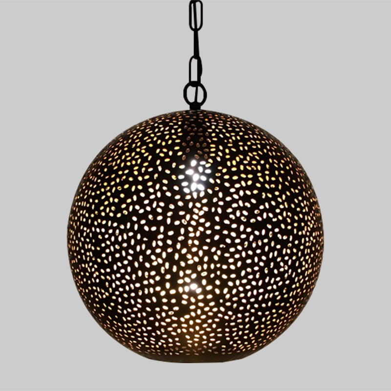 Black Ball Shade Pendant Art Deco Metallic 1-Bulb Restaurant Ceiling Light with Hollow Out Design Clearhalo 'Ceiling Lights' 'Pendant Lights' 'Pendants' Lighting' 399628