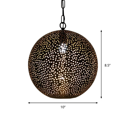 Black Ball Shade Pendant Art Deco Metallic 1-Bulb Restaurant Ceiling Light with Hollow Out Design Clearhalo 'Ceiling Lights' 'Pendant Lights' 'Pendants' Lighting' 399629