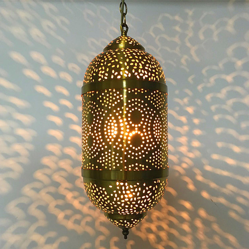 Metal Brass Hanging Lamp Egg/Vase/Capsule 1-Head Arab Pendant Ceiling Light with Oval/Spot/Double Ring Pattern Clearhalo 'Ceiling Lights' 'Pendant Lights' 'Pendants' Lighting' 399631