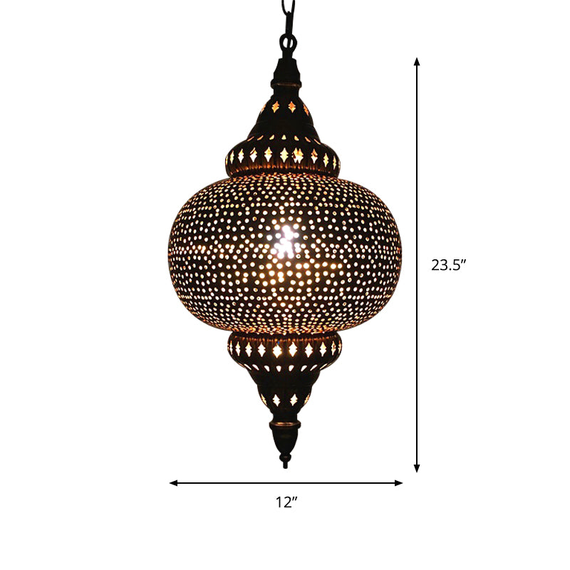 Metal Brass Hanging Lamp Egg/Vase/Capsule 1-Head Arab Pendant Ceiling Light with Oval/Spot/Double Ring Pattern Clearhalo 'Ceiling Lights' 'Pendant Lights' 'Pendants' Lighting' 399637