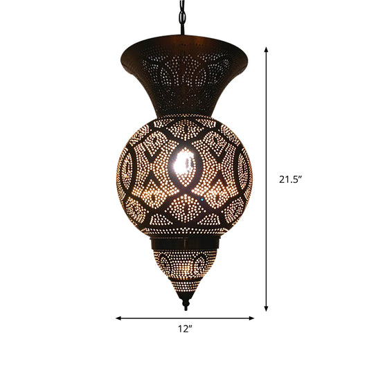 Metal Brass Hanging Lamp Egg/Vase/Capsule 1-Head Arab Pendant Ceiling Light with Oval/Spot/Double Ring Pattern Clearhalo 'Ceiling Lights' 'Pendant Lights' 'Pendants' Lighting' 399640