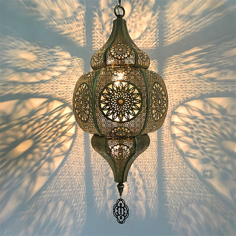 Antiqued Gourd Suspension Light 1 Head Metallic Hanging Pendant Lamp in Brass for Restaurant Clearhalo 'Ceiling Lights' 'Pendant Lights' 'Pendants' Lighting' 399647