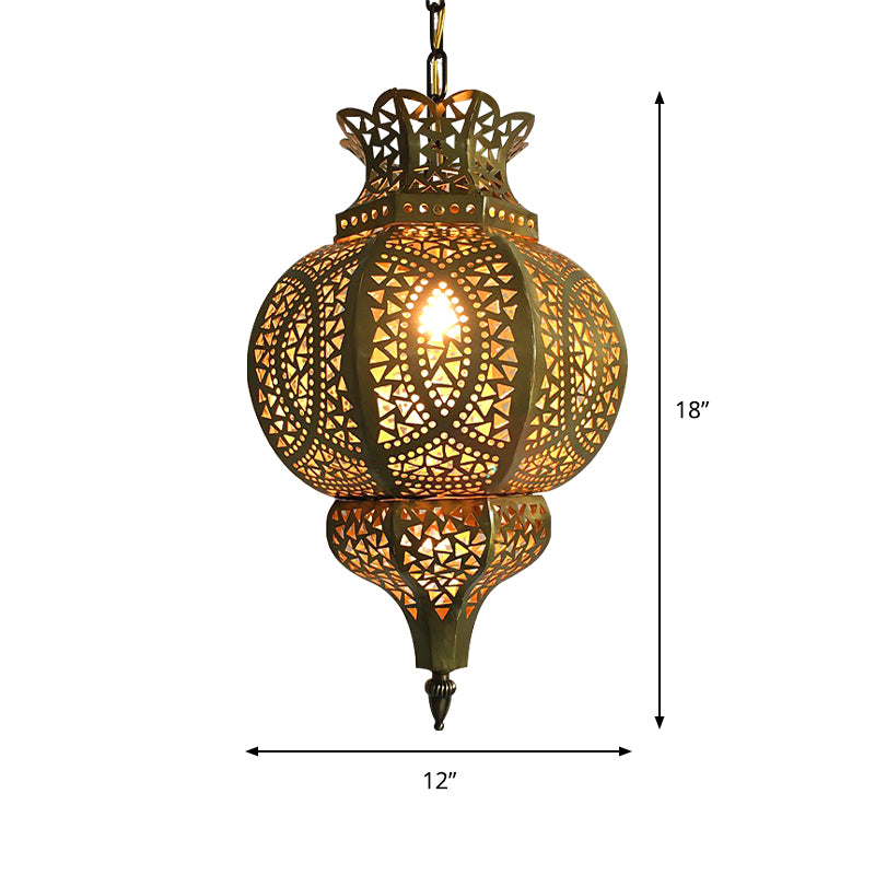 Brass 1-Bulb Hanging Lighting Vintage Metal Gourd Shade Ceiling Pendant Lamp with Hollow Out Design Clearhalo 'Ceiling Lights' 'Pendant Lights' 'Pendants' Lighting' 399655