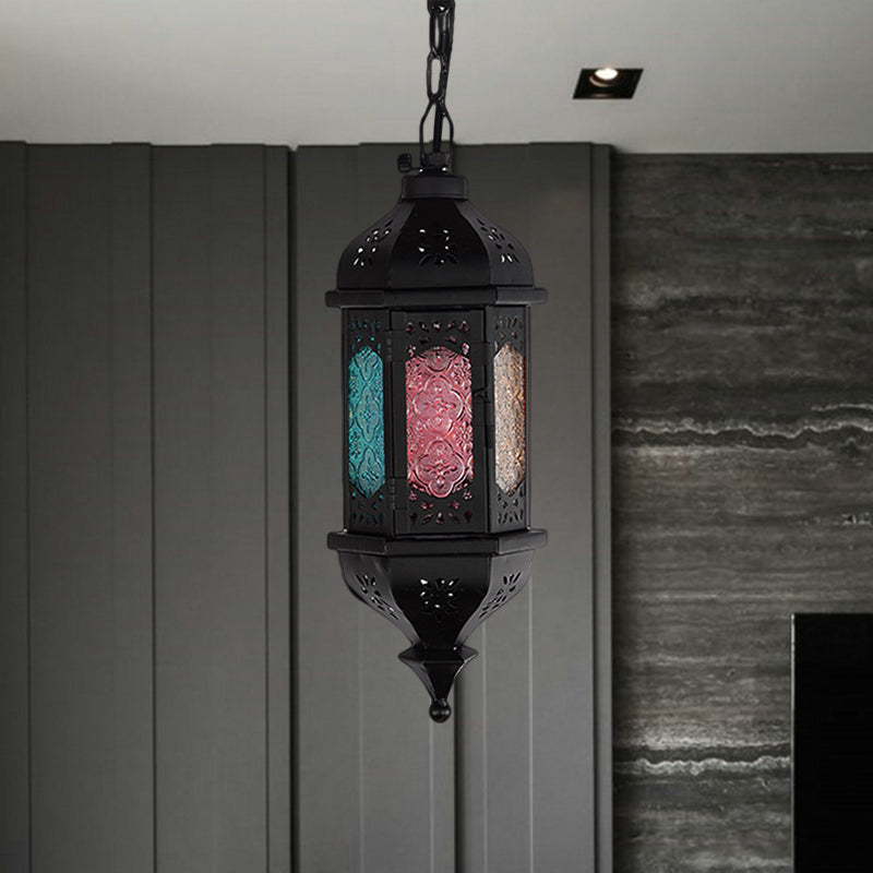 Lantern Metallic Hanging Lighting Art Deco 1 Head Living Room Pendant Lamp in Black, 5"/5.5"/9.5" Wide Black 5.5" Clearhalo 'Ceiling Lights' 'Pendant Lights' 'Pendants' Lighting' 399661_0e420a1d-9372-4672-8be0-0d0ecac5f55d