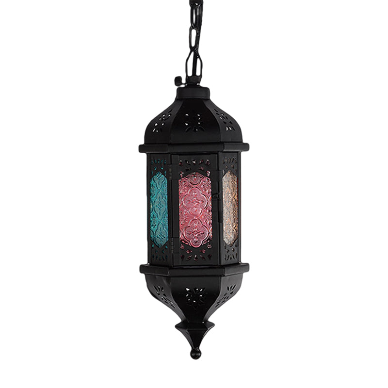 Lantern Metallic Hanging Lighting Art Deco 1 Head Living Room Pendant Lamp in Black, 5"/5.5"/9.5" Wide Clearhalo 'Ceiling Lights' 'Pendant Lights' 'Pendants' Lighting' 399663