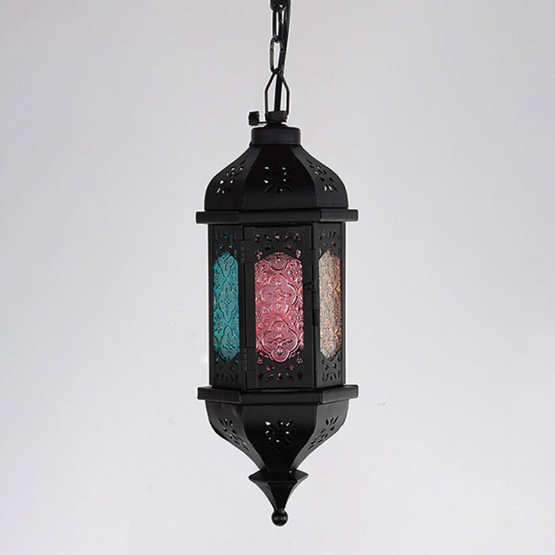 Lantern Metallic Hanging Lighting Art Deco 1 Head Living Room Pendant Lamp in Black, 5"/5.5"/9.5" Wide Clearhalo 'Ceiling Lights' 'Pendant Lights' 'Pendants' Lighting' 399664