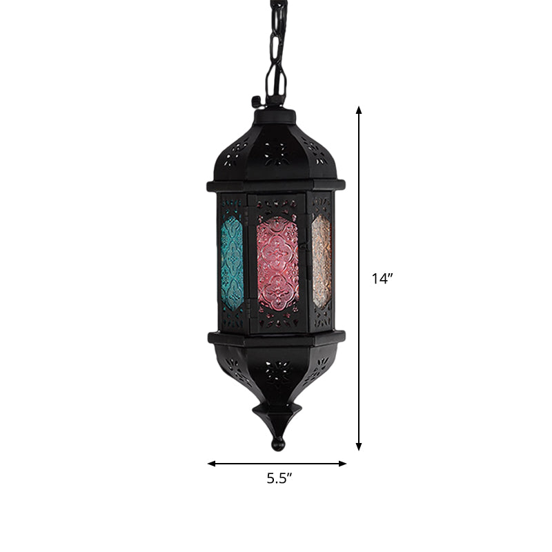 Lantern Metallic Hanging Lighting Art Deco 1 Head Living Room Pendant Lamp in Black, 5"/5.5"/9.5" Wide Clearhalo 'Ceiling Lights' 'Pendant Lights' 'Pendants' Lighting' 399665