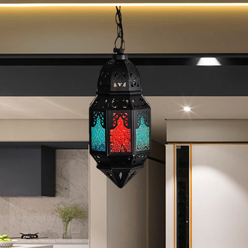 Lantern Metallic Hanging Lighting Art Deco 1 Head Living Room Pendant Lamp in Black, 5"/5.5"/9.5" Wide Clearhalo 'Ceiling Lights' 'Pendant Lights' 'Pendants' Lighting' 399666