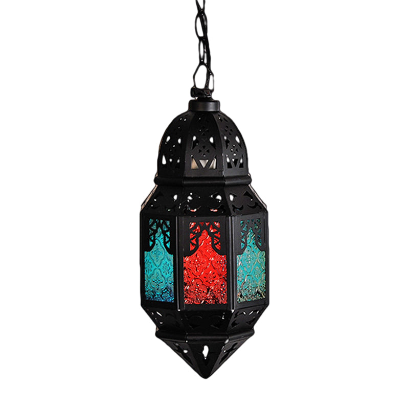 Lantern Metallic Hanging Lighting Art Deco 1 Head Living Room Pendant Lamp in Black, 5"/5.5"/9.5" Wide Clearhalo 'Ceiling Lights' 'Pendant Lights' 'Pendants' Lighting' 399667