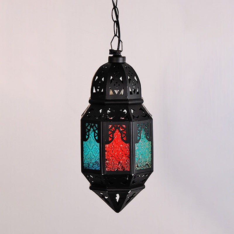 Lantern Metallic Hanging Lighting Art Deco 1 Head Living Room Pendant Lamp in Black, 5"/5.5"/9.5" Wide Clearhalo 'Ceiling Lights' 'Pendant Lights' 'Pendants' Lighting' 399668