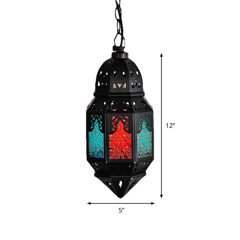 Lantern Metallic Hanging Lighting Art Deco 1 Head Living Room Pendant Lamp in Black, 5"/5.5"/9.5" Wide Clearhalo 'Ceiling Lights' 'Pendant Lights' 'Pendants' Lighting' 399669