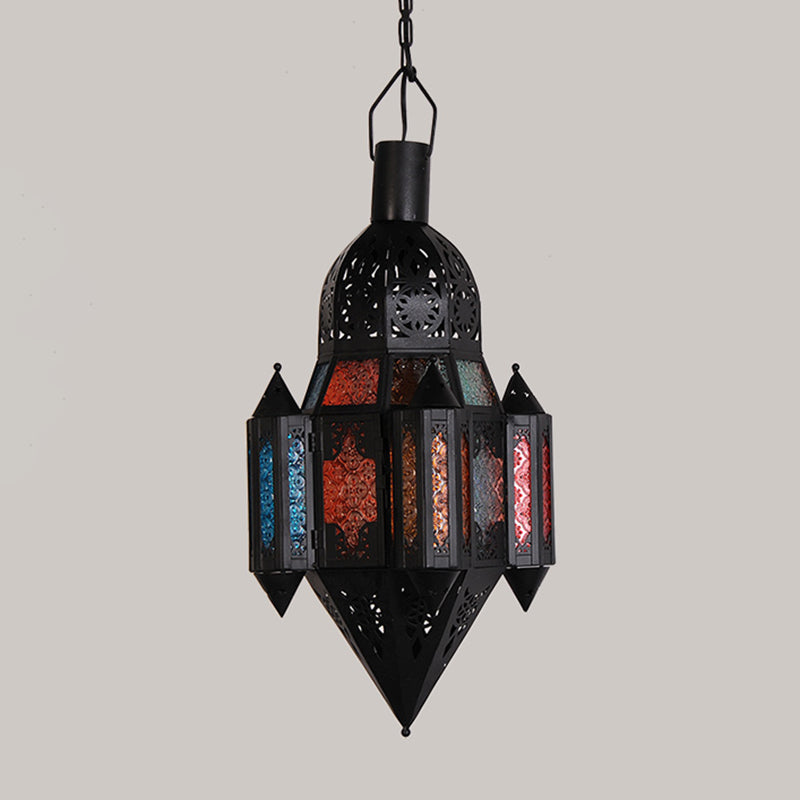 Lantern Metallic Hanging Lighting Art Deco 1 Head Living Room Pendant Lamp in Black, 5"/5.5"/9.5" Wide Clearhalo 'Ceiling Lights' 'Pendant Lights' 'Pendants' Lighting' 399671