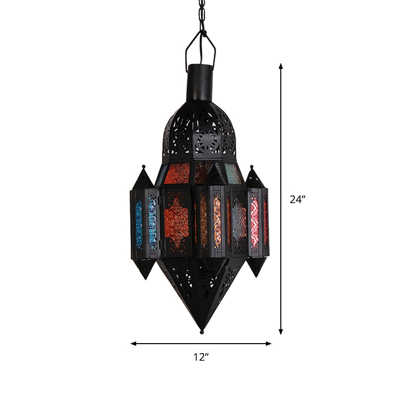 Lantern Metallic Hanging Lighting Art Deco 1 Head Living Room Pendant Lamp in Black, 5"/5.5"/9.5" Wide Clearhalo 'Ceiling Lights' 'Pendant Lights' 'Pendants' Lighting' 399672