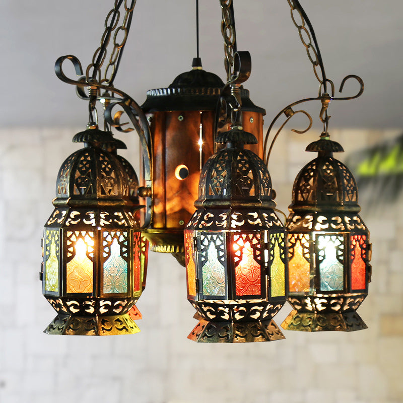 6 Heads Metal Hanging Lighting Arab Style Bronze Lantern Restaurant Ceiling Chandelier Bronze Clearhalo 'Ceiling Lights' 'Chandeliers' Lighting' options 399701_15050ca0-1396-4925-aa27-c2b9c11d73fe