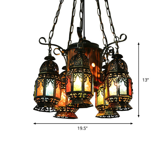 6 Heads Metal Hanging Lighting Arab Style Bronze Lantern Restaurant Ceiling Chandelier Clearhalo 'Ceiling Lights' 'Chandeliers' Lighting' options 399705