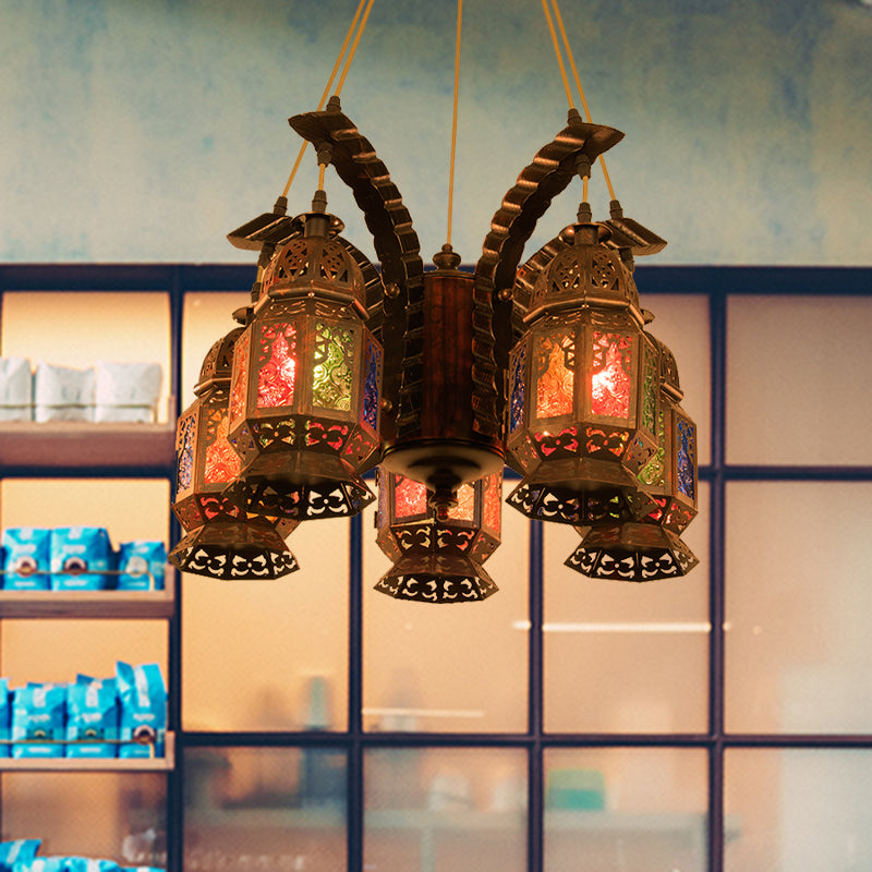 Lantern Metallic Chandelier Pendant Lamp Vintage 5 Bulbs Restaurant Hanging Light Fixture in Copper Copper Clearhalo 'Ceiling Lights' 'Chandeliers' Lighting' options 399706_2ec74550-bbf1-41e1-b8fe-cb4caf2d4c43