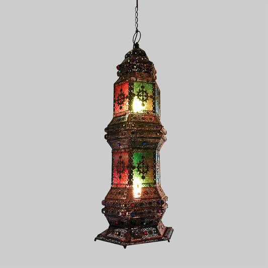 Metallic Copper Pendant Lighting Tower Shape 2-Head Arab Chandelier Lamp for Coffee House Clearhalo 'Ceiling Lights' 'Chandeliers' Lighting' options 399719