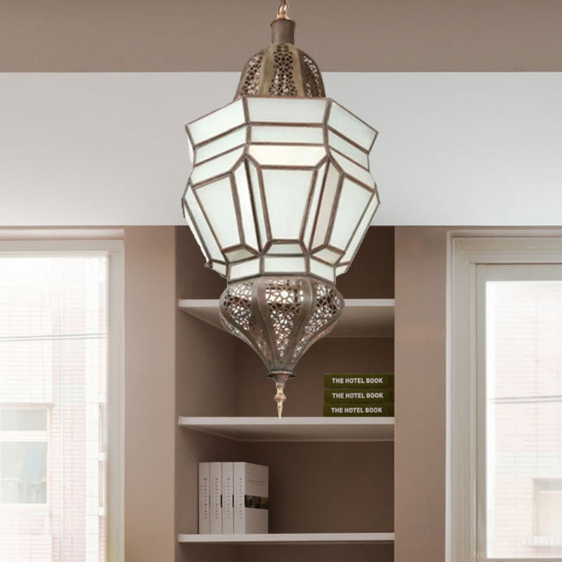 Lantern Corridor Chandelier Mediterranean Style White Frosted Glass 3-Bulb Brass Hanging Light Kit White Clearhalo 'Ceiling Lights' 'Chandeliers' Lighting' options 399721_f1b9bc8a-ad1c-41e1-8653-2daf55937dda