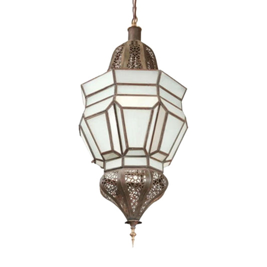 Lantern Corridor Chandelier Mediterranean Style White Frosted Glass 3-Bulb Brass Hanging Light Kit Clearhalo 'Ceiling Lights' 'Chandeliers' Lighting' options 399723