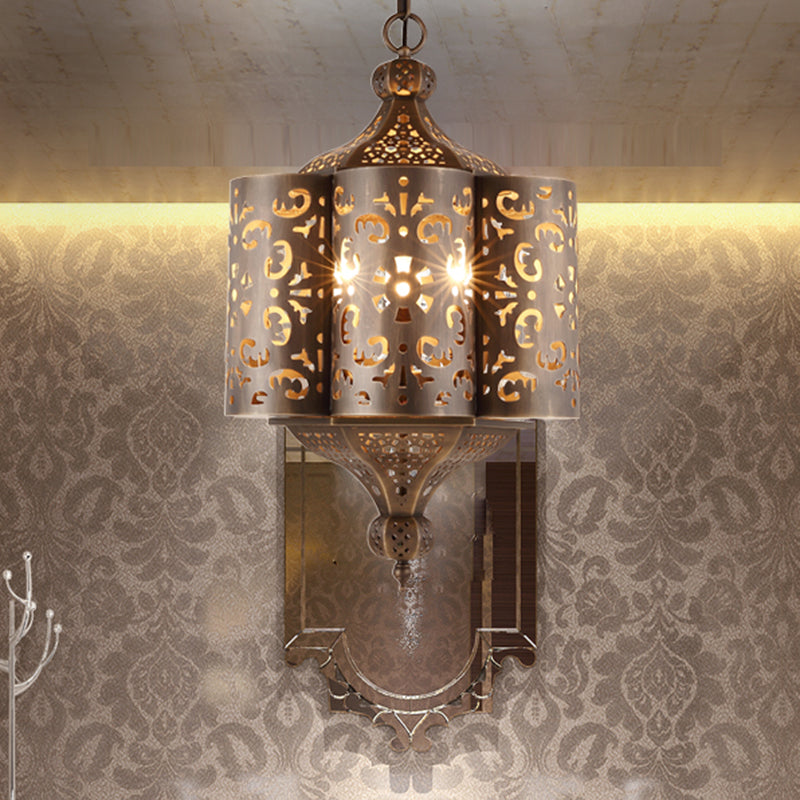 Brass Hollow-Out Chandelier Light Antiqued Metal 6 Bulbs Restaurant Hanging Ceiling Lamp Brass Clearhalo 'Ceiling Lights' 'Chandeliers' Lighting' options 399731_1f3f8963-58e5-435b-a989-821d713006a9