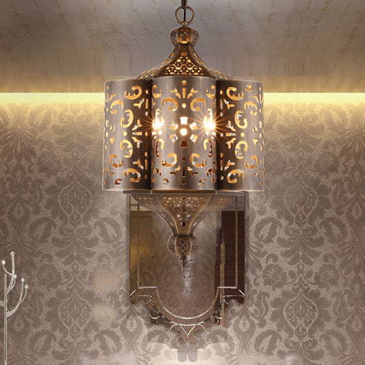 Brass Hollow-Out Chandelier Light Antiqued Metal 6 Bulbs Restaurant Hanging Ceiling Lamp Clearhalo 'Ceiling Lights' 'Chandeliers' Lighting' options 399731