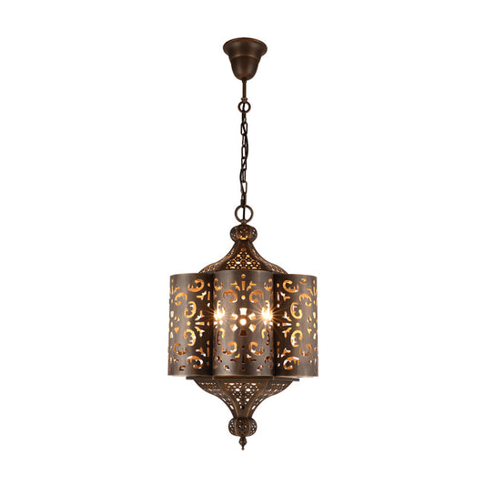 Brass Hollow-Out Chandelier Light Antiqued Metal 6 Bulbs Restaurant Hanging Ceiling Lamp Clearhalo 'Ceiling Lights' 'Chandeliers' Lighting' options 399733