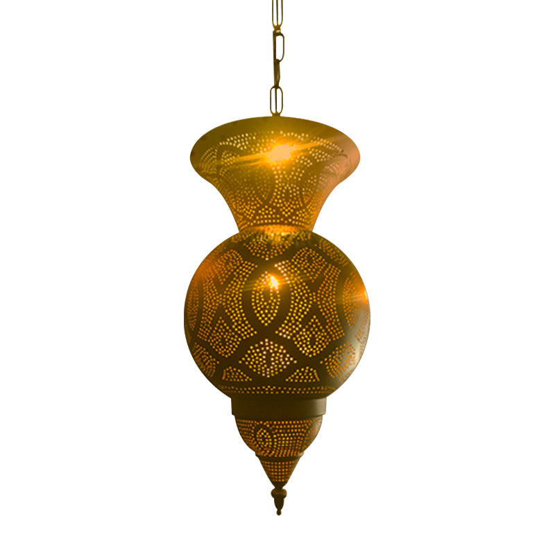 Metallic Vase/Gourd Pendant Lamp Vintage 3-Head Coffee House Hanging Chandelier in Brass Brass A Clearhalo 'Ceiling Lights' 'Chandeliers' Lighting' options 399745_7f5697e5-8112-4fa2-b36c-e5c126f849c6