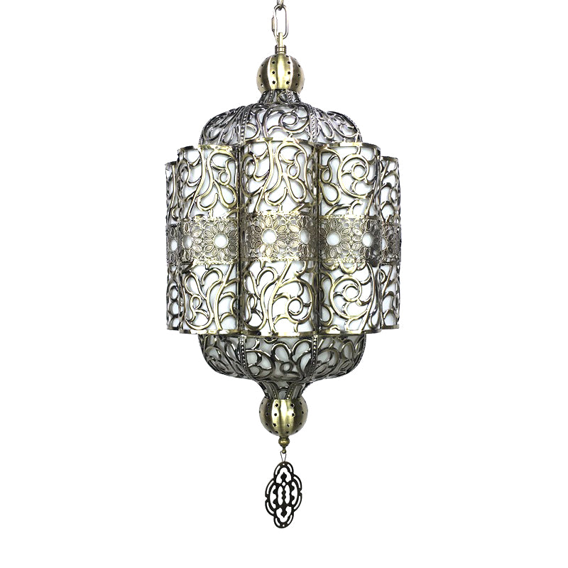 Antiqued Lantern Hanging Light Kit 4 Heads Metal Chandelier Lamp in Black with White Acrylic Shade Clearhalo 'Ceiling Lights' 'Chandeliers' Lighting' options 399750