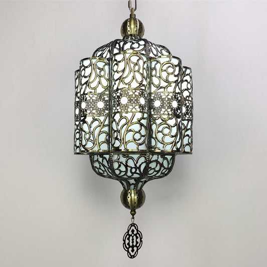 Antiqued Lantern Hanging Light Kit 4 Heads Metal Chandelier Lamp in Black with White Acrylic Shade Clearhalo 'Ceiling Lights' 'Chandeliers' Lighting' options 399751