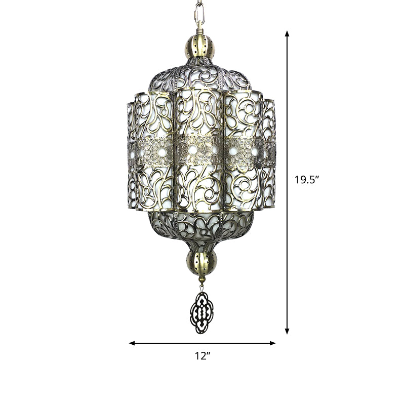 Antiqued Lantern Hanging Light Kit 4 Heads Metal Chandelier Lamp in Black with White Acrylic Shade Clearhalo 'Ceiling Lights' 'Chandeliers' Lighting' options 399752