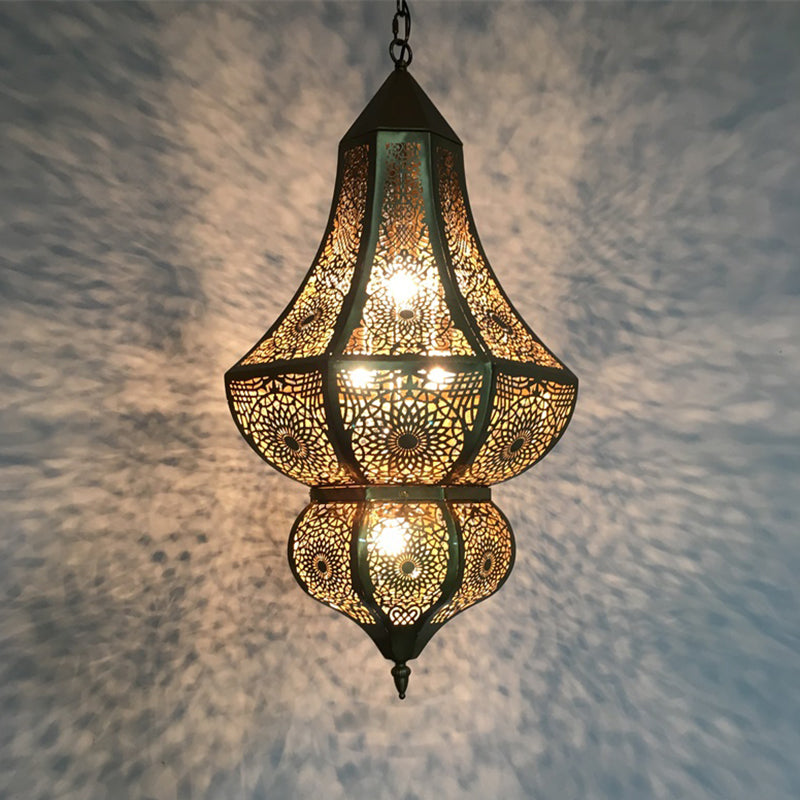 5 Lights Urn Pendant Chandelier Vintage Brass Metal Arab Hanging Lamp with Hollow Out Design Brass Clearhalo 'Ceiling Lights' 'Chandeliers' Lighting' options 399753_33e111f8-4acc-4abb-b296-d2fad8b1d318