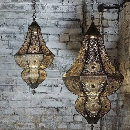 5 Lights Urn Pendant Chandelier Vintage Brass Metal Arab Hanging Lamp with Hollow Out Design Clearhalo 'Ceiling Lights' 'Chandeliers' Lighting' options 399754