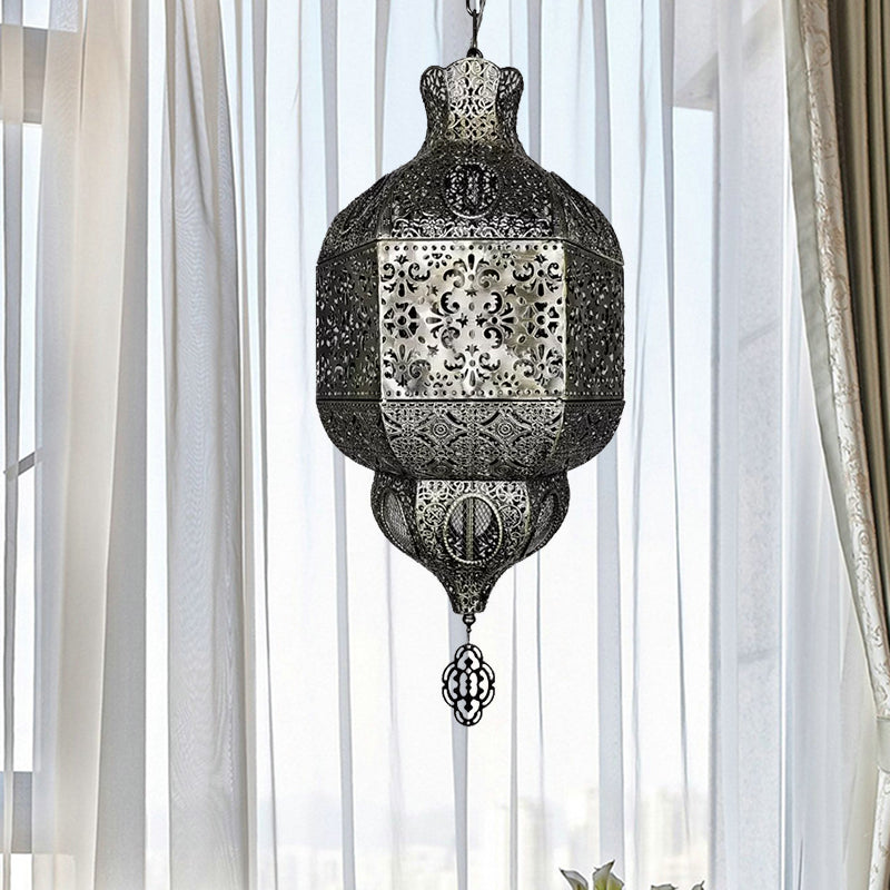 Silver Finish 3-Bulb Chandelier Lighting Arab Metallic Lantern Suspended Pendant Lamp Silver Clearhalo 'Ceiling Lights' 'Chandeliers' Lighting' options 399758_c2ff724f-90c7-4f81-86cc-dd8147bebfce