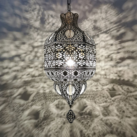 Silver Finish 3-Bulb Chandelier Lighting Arab Metallic Lantern Suspended Pendant Lamp Clearhalo 'Ceiling Lights' 'Chandeliers' Lighting' options 399759