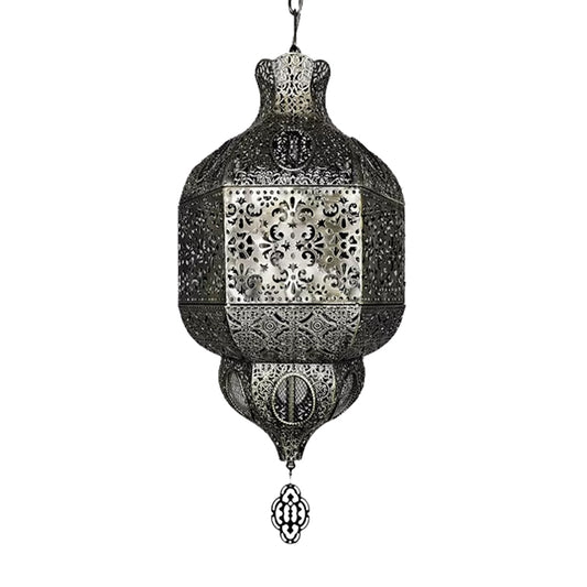 Silver Finish 3-Bulb Chandelier Lighting Arab Metallic Lantern Suspended Pendant Lamp Clearhalo 'Ceiling Lights' 'Chandeliers' Lighting' options 399760