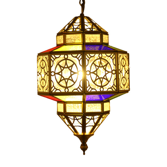 Metallic Brass Pendant Light Lantern 1-Head Southeast Asia Hanging Lamp with Clear Glass Shade Clearhalo 'Ceiling Lights' 'Chandeliers' Lighting' options 399766