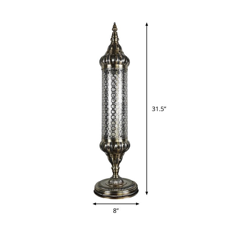 1 Light Cylinder Desk Lighting Turkey Style Bronze Metallic Night Table Lamp, 23.5"/31.5" High Clearhalo 'Lamps' 'Table Lamps' Lighting' 399786