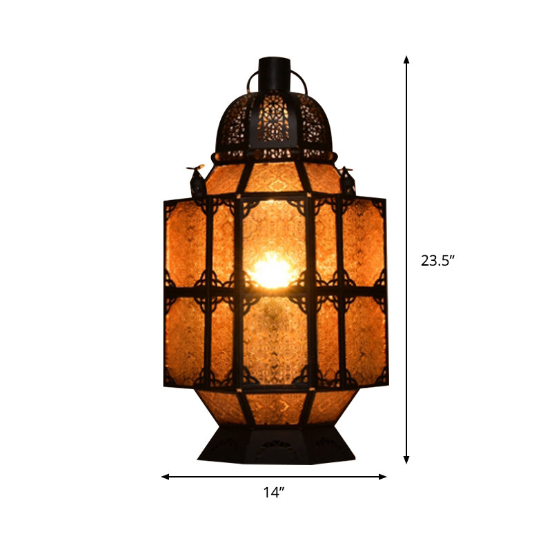 Rust 1-Bulb Task Lighting Art Deco Amber Textured Glass Lantern Nightstand Lamp for Bar Clearhalo 'Lamps' 'Table Lamps' Lighting' 399814