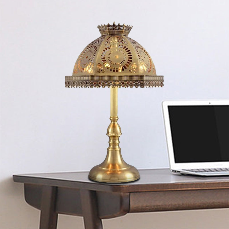 Brass Dome Table Lamp Art Deco Metallic 1 Head Living Room Nightstand Lamp with Hollowed Out Design Clearhalo 'Lamps' 'Table Lamps' Lighting' 399816