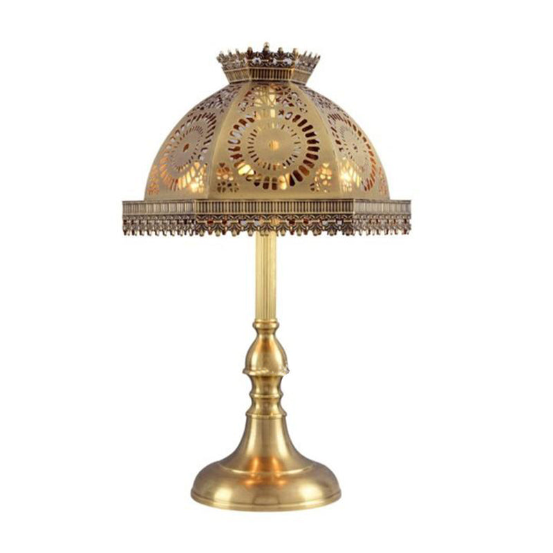 Brass Dome Table Lamp Art Deco Metallic 1 Head Living Room Nightstand Lamp with Hollowed Out Design Clearhalo 'Lamps' 'Table Lamps' Lighting' 399817