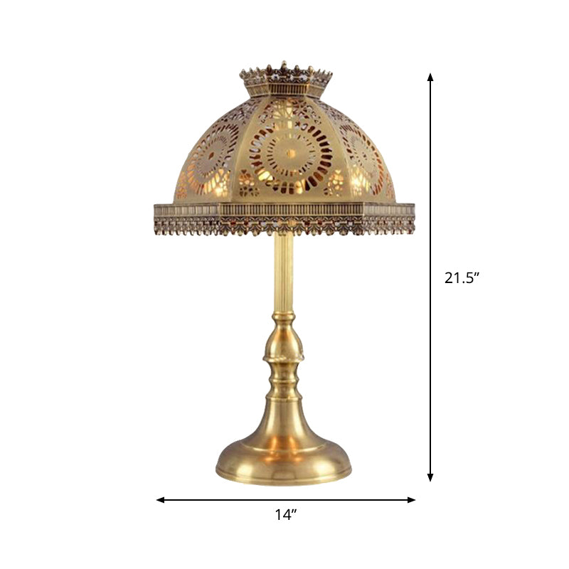 Brass Dome Table Lamp Art Deco Metallic 1 Head Living Room Nightstand Lamp with Hollowed Out Design Clearhalo 'Lamps' 'Table Lamps' Lighting' 399819