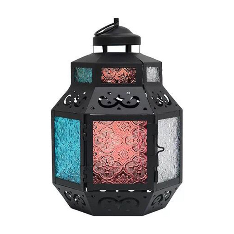 1 Light Candlestick Desk Light Turkey Style Black Metallic Night Lamp with Colorful Textured Glass Shade Clearhalo 'Lamps' 'Table Lamps' Lighting' 399823