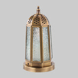 Antiqued Tower Desk Lighting 1 Head Clear Pebbled Glass Night Table Lamp in Brass Clearhalo 'Lamps' 'Table Lamps' Lighting' 399833