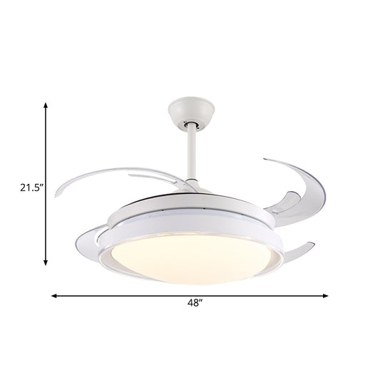 Contemporary Circle Pendant Fan Lamp LED Acrylic Semi Flush Ceiling Light in White with 4 Blades, 48" Wide Clearhalo 'Ceiling Fans with Lights' 'Ceiling Fans' 'Modern Ceiling Fans' 'Modern' Lighting' 399873