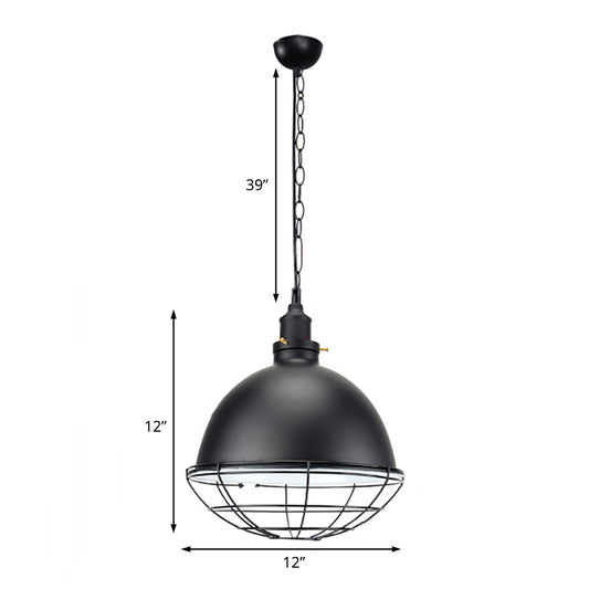Bowl Shade Indoor Pendant Light Retro Industrial Metal 1 Bulb Black/White/Red Ceiling Light with Wire Guard and Chain Clearhalo 'Art Deco Pendants' 'Black' 'Cast Iron' 'Ceiling Lights' 'Ceramic' 'Crystal' 'Industrial Pendants' 'Industrial' 'Metal' 'Middle Century Pendants' 'Pendant Lights' 'Pendants' 'Rustic Pendants' 'Tiffany' Lighting' 39988
