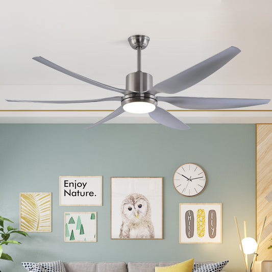 Nickel Round Ceiling Fan Lamp Modern Metallic Bedroom LED Semi Flush Light Fixture with 6 Grey Blades, 66" W Clearhalo 'Ceiling Fans with Lights' 'Ceiling Fans' 'Modern Ceiling Fans' 'Modern' Lighting' 399897